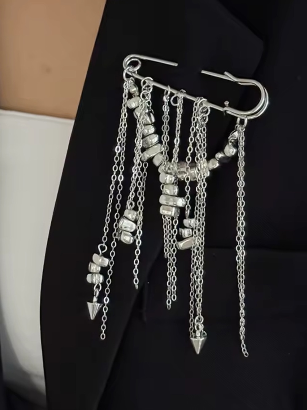 Anthropologie Silver Multi-Chain Fringe Brooch